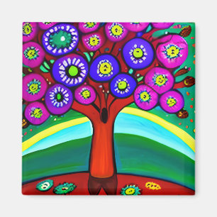 Pretty Colourful Whimsical Folk Art Magnet