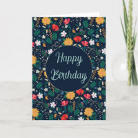 Pretty Colourful Wild Flowers Navy Blue Design