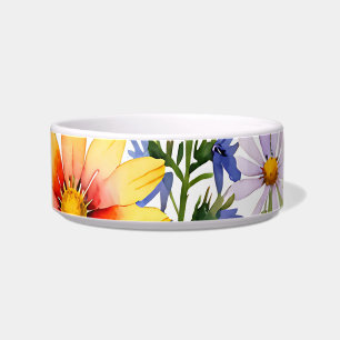 Pretty colourful wildflowers watercolor painting bowl