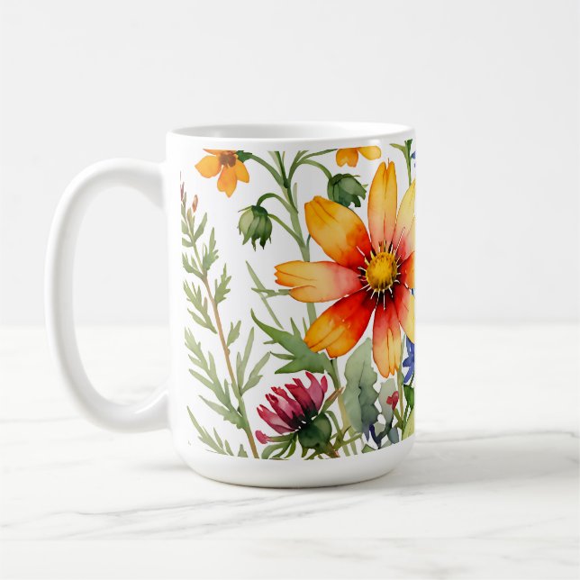 Pretty colourful wildflowers  watercolor painting coffee mug (Left)