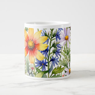 Pretty colourful wildflowers  watercolor painting large coffee mug