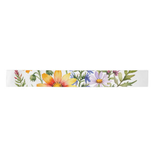 Pretty colourful wildflowers watercolor painting satin ribbon