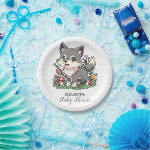 Pretty Colourful Wolf Baby Shower Paper Plate