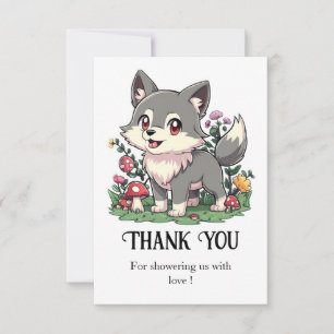 Pretty Colourful Wolf Baby Shower Thank You Card