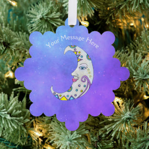 Pretty Colourfully Decorated Crescent Moon Face Sk Tree Decoration Card