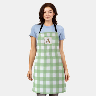 Pretty colours initial scottish tartan green white apron