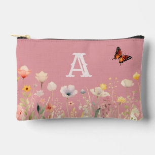 Pretty Colours Watercolor Wildflowers and Monogram Accessory Pouch