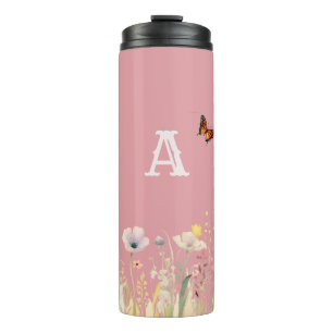 Pretty Colours Watercolor Wildflowers and Monogram Thermal Tumbler