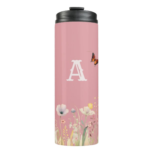 Pretty Colours Watercolor Wildflowers and Monogram Thermal Tumbler (Front)