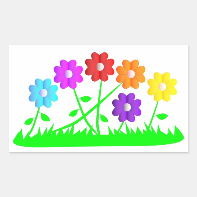 Pretty comic cartoon art colours flowers grass rectangular sticker (Front)