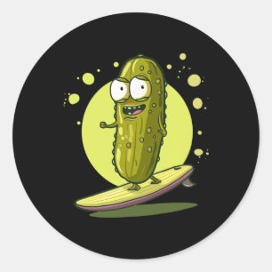 Pretty Cool Surfer Pickle Costume For Summer Surfi Classic Round Sticker