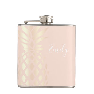Pretty copper rose gold pineapple & blush pink hip flask