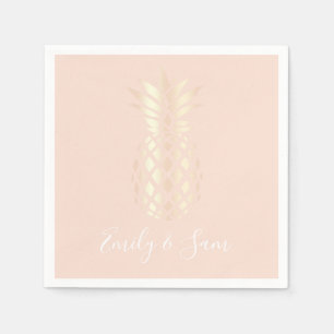 Pretty copper rose gold pineapple & blush pink napkin