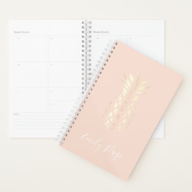 Pretty copper rose gold pineapple & blush pink planner (Display)