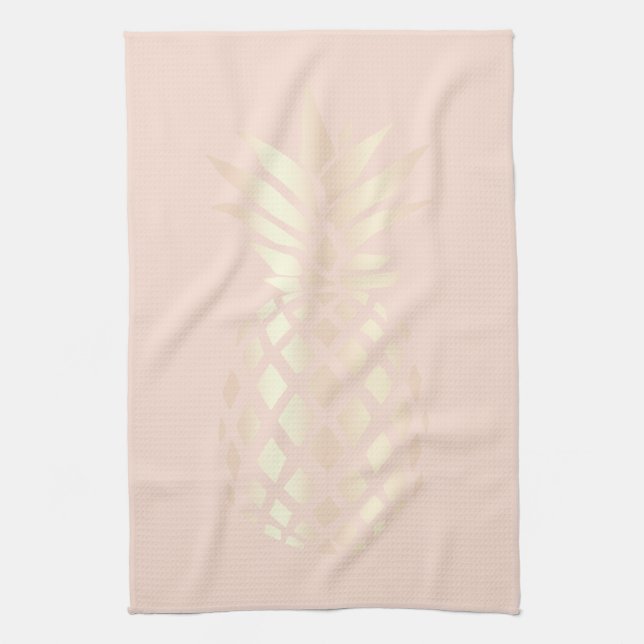 Pretty copper rose gold pineapple & blush pink tea towel (Vertical)
