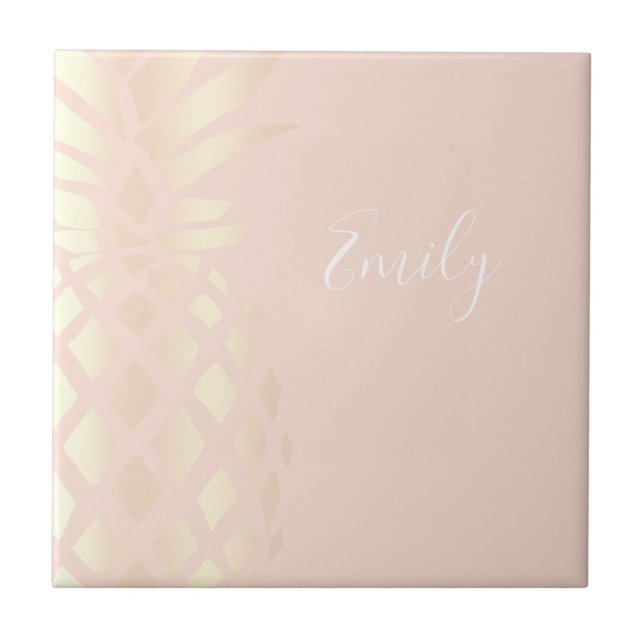 Pretty copper rose gold pineapple & blush pink tile (Front)