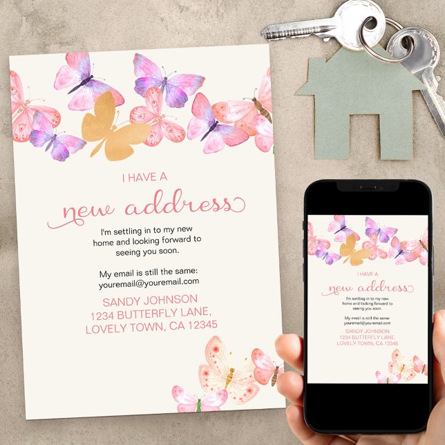 Pretty Coral Butterfly I have a New Address Moving Announcement (Creator Uploaded)