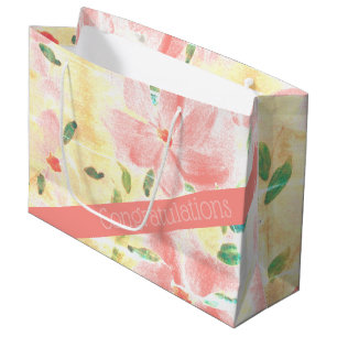 Pretty Coral Flowered Large Gift Bag