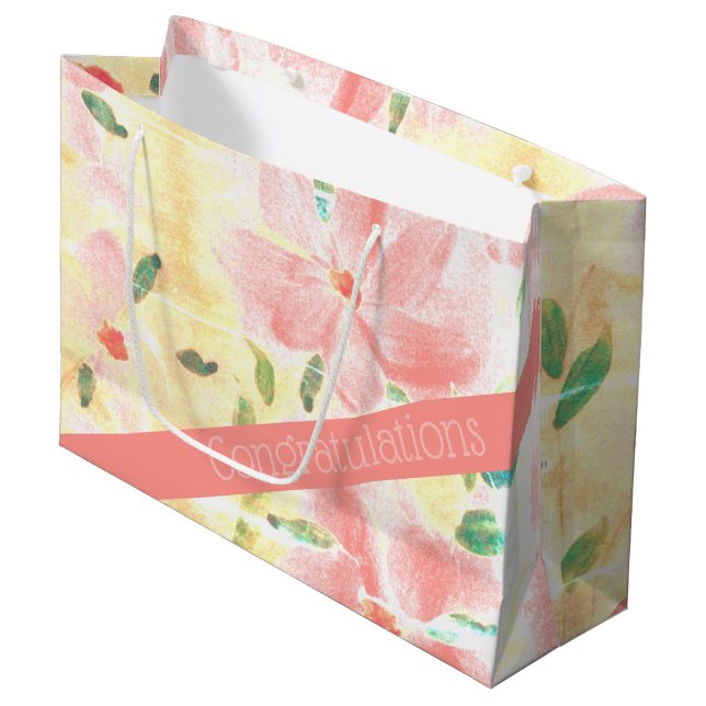 Pretty Coral Flowered Large Gift Bag (Front Angled)