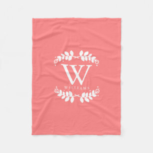 Pretty Coral Pink Monogram Fleece Blanket