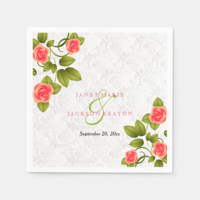 Pretty Coral Rose Flower Napkin (Front)