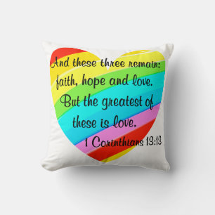 PRETTY CORINTHIANS 13:13 RAINBOW HEART DESIGN CUSHION