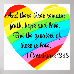 PRETTY CORINTHIANS 13:13 RAINBOW HEART DESIGN POSTER