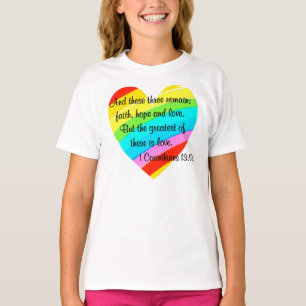 PRETTY CORINTHIANS 13:13 RAINBOW HEART DESIGN T-Shirt