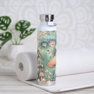 Pretty Cottage Core Whimsical Village Personalised Water Bottle