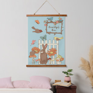 Pretty Cottagecore Birds and Animals Personalised Hanging Tapestry