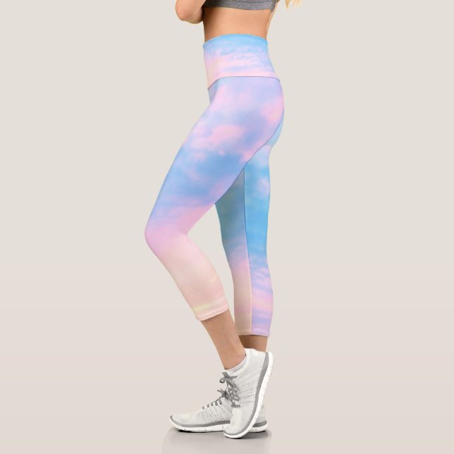 Pretty Cotton Candy Beach Skies Fitness Capri Leggings (Left)