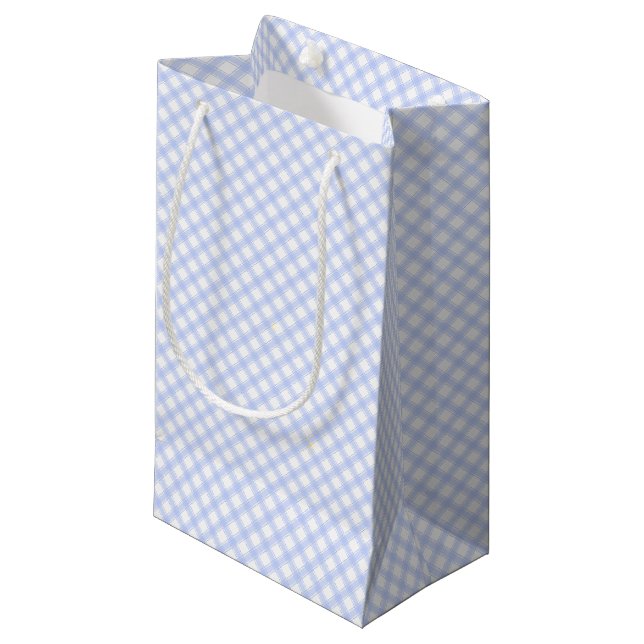 Pretty Country Blue Plaid Gingham Small Gift Bag (Front Angled)