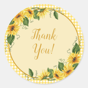Pretty Country Yellow Gingham Sunflowers Thank You Classic Round Sticker