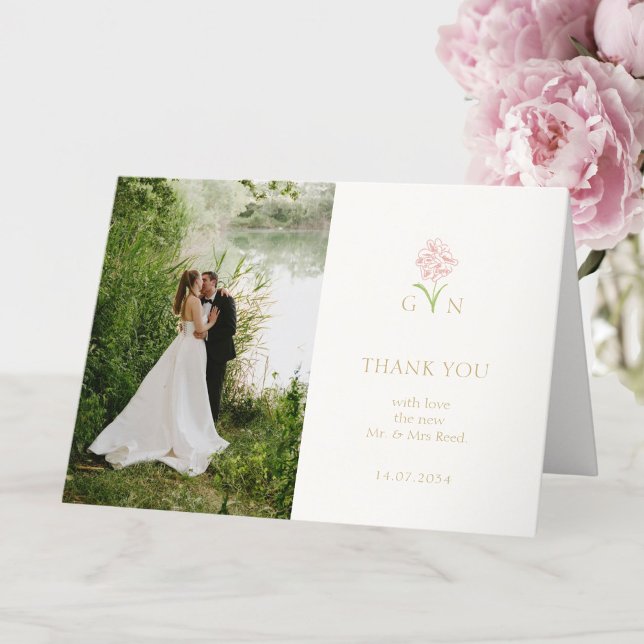 Pretty Couple Floral Monogram Wedding  Thank You Card (Creator Uploaded)