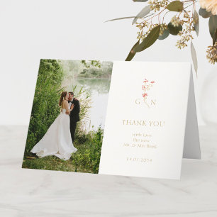 Pretty Couple Floral Monogram Wedding  Thank You Card