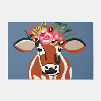 Pretty Cow And Flower Hat Doormat