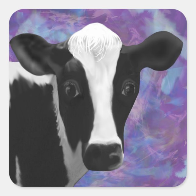Pretty Cow Face Square Sticker (Front)
