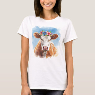Pretty Cow with Flowers T-Shirt
