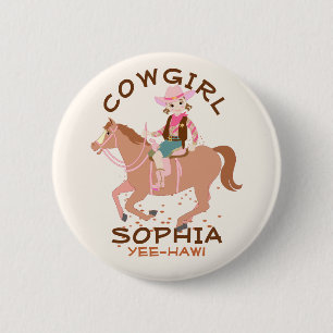 Pretty Cowgirl and horse Birthday Party 6 Cm Round Badge