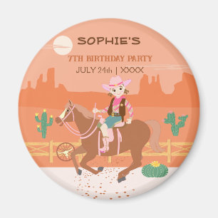 Pretty Cowgirl and horse Birthday Party Magnet