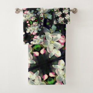 Pretty Crabapple Spring Flower Blossoms Close Up   Bath Towel Set