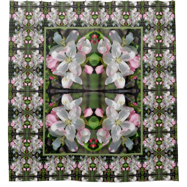 Pretty Crabapple Spring Flower Blossoms Close Up   Shower Curtain (Front)
