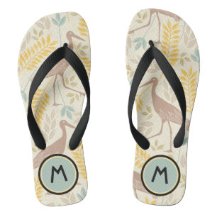 Pretty Crane Bird Nature Monogram Jandals