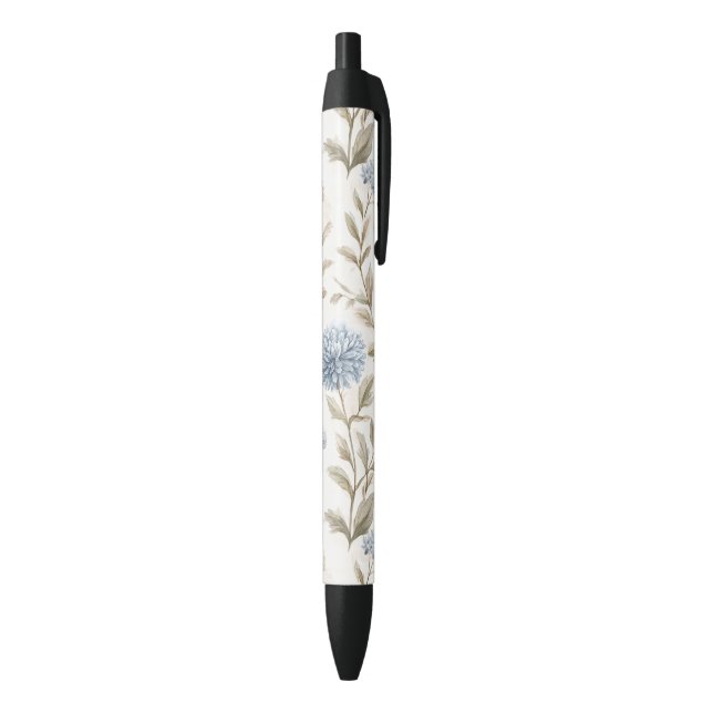 Pretty Cream Blue Flowers Black Ink Pen (Bottom (Vertical))
