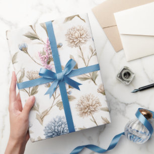 Pretty Cream Blue Flowers Bridal Shower Wrapping Paper