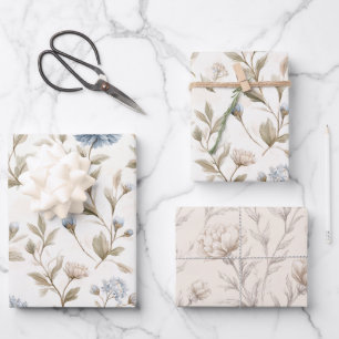 Pretty Cream Blue Flowers Bridal Shower Wrapping Paper Sheet