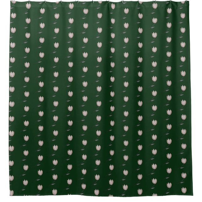 Pretty cream flower bud green floral pattern shower curtain (Front)