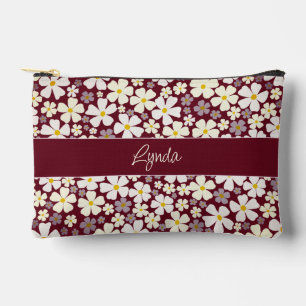 Pretty Cream Flower Power on Autumn Burgundy Accessory Pouch