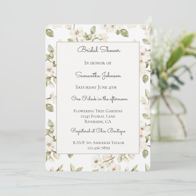 Pretty Cream Flowering Tree Bridal Shower   Invitation (Standing Front)