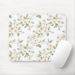 Pretty Cream Flowering Tree Mouse Pad